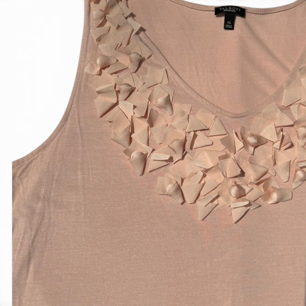 Talbots XL Blush Pink Floral Applique Sleeveless Knit Top Classic Quiet Luxury - Picture 3 of 8
